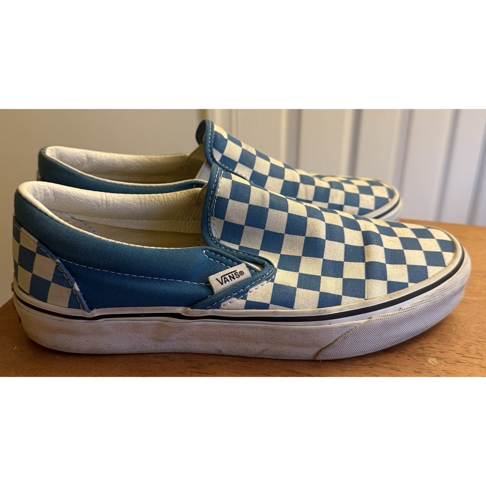 Vans Classic Slip on Size M 6.5 W 8 Aqua Blue Checker Sk8 Shoes Casual Sneakers